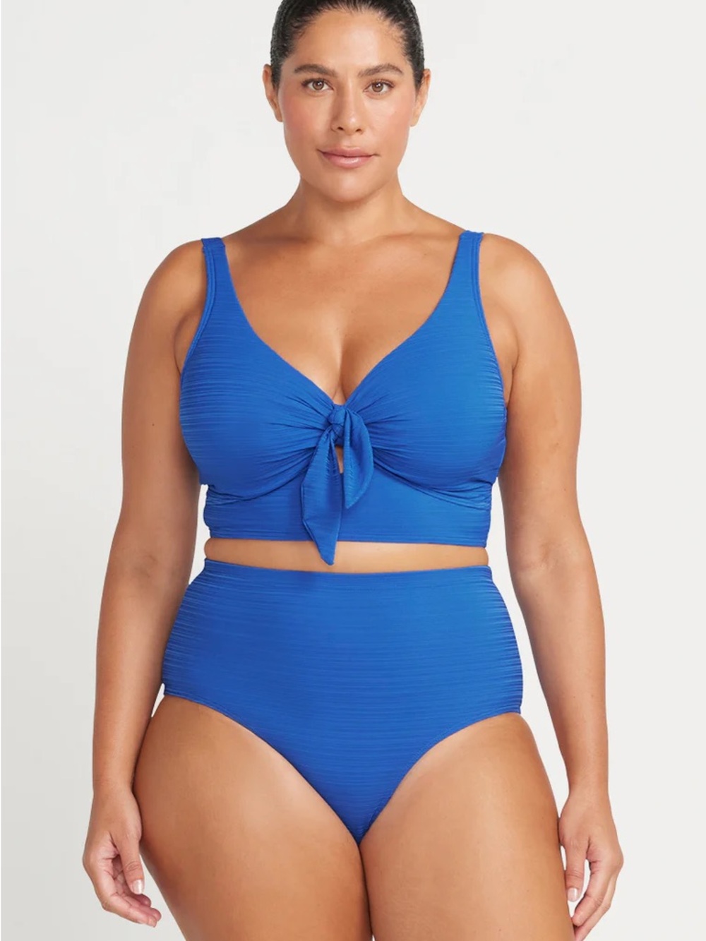 Artesands Plus Size Tie-Front Bikini Top and High Waist Bottoms - Cobalt Blue